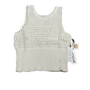 St. Roche Marilyn Tank Top Crochet Open Knit Racerback Sleeveless Natural L‎ NEW